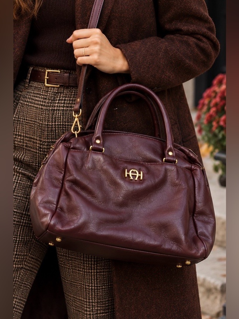 Vintage Etienne Aigner Oxblood Leather Satchel Shoulder Bag Purse